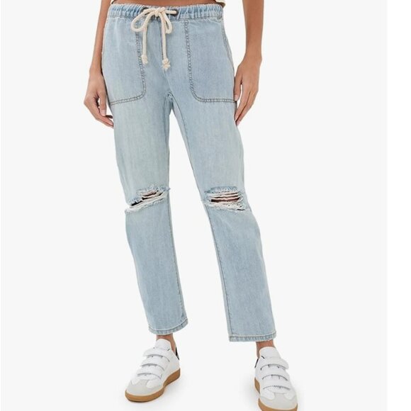 One Teaspoon Women Shabbies Pants Medium Light Wash Drawstring Boyfriend‎ Jeans - Picture 1 of 12